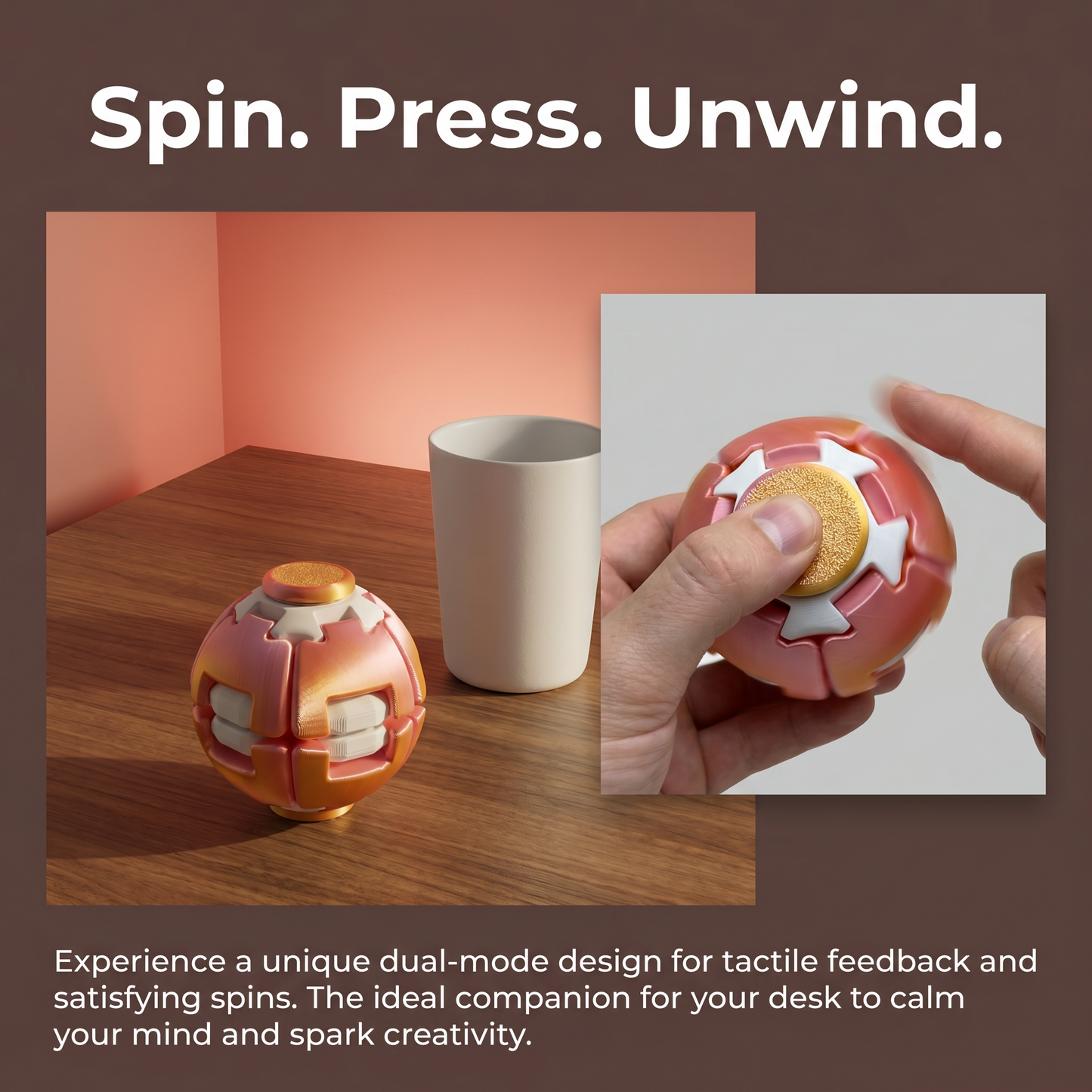 Weighted Kinetic Desk Toy and Fidget Spinner, Portable Pocket Stress Relief Ball, Office Gift