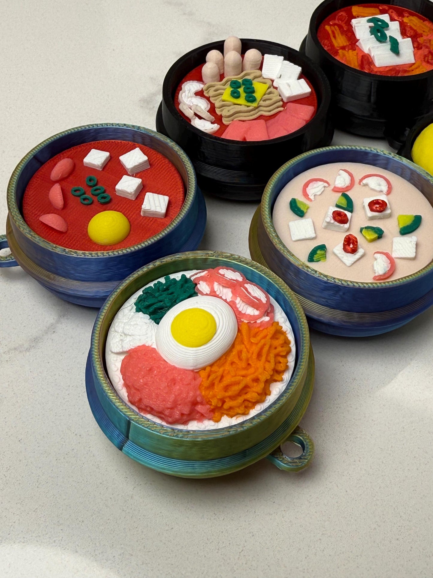 Miniature Korean Food Fidget Toys, Stress Relief Desk Decor, Keychain Attachment，Set of 6