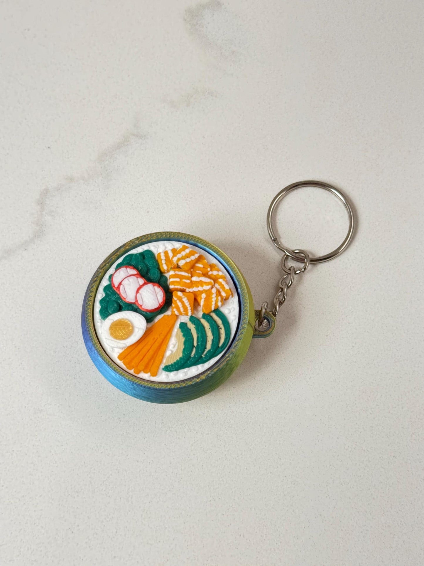 3D Printed Poke Bowl Keychain, Salmon Avocado Fidget Toy, Kawaii Foodie Desk Accessory