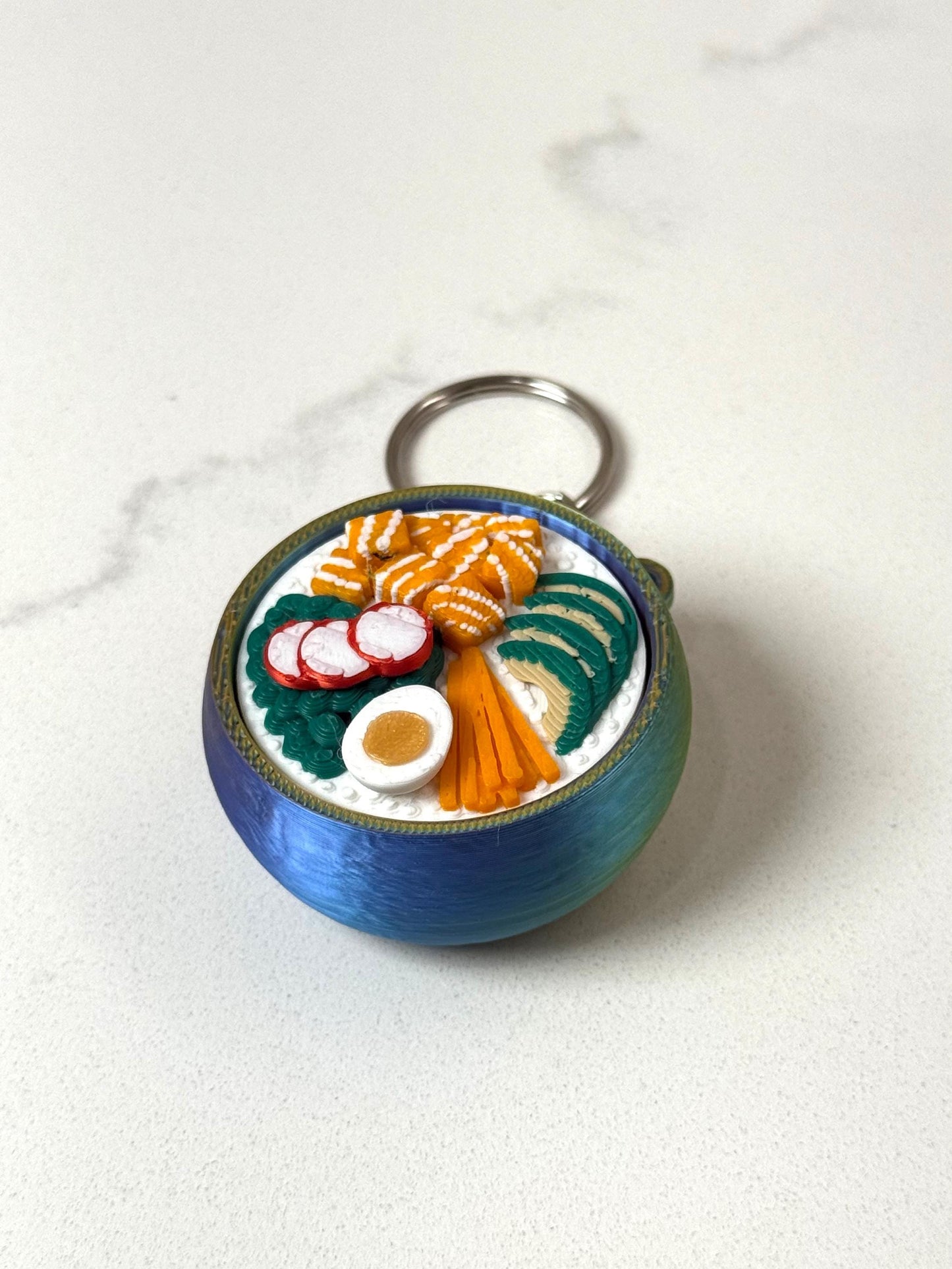 3D Printed Poke Bowl Keychain, Salmon Avocado Fidget Toy, Kawaii Foodie Desk Accessory